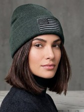 New American Flag Gray Beanie Embroidered USA Patriotic Cuffed Winter Knit