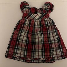 Infant girl RED PLAID Dress by Chaps Sz 24 Months EUC ruffles poof sleeves