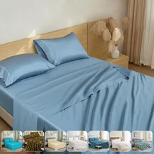 Cotton Sheet Set 4 Piece Cotton Percale Crispy Cool Bed Sheets Set Deep Pocket