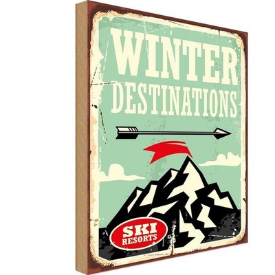 Holzschild 30x20 cm Ski winter destinations Dekoration Deko Geschenk Holz Schild