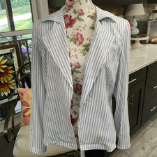 Chico s Soft Draped Blazer Jacket M 8/10 Striped Open Front Business To Casual