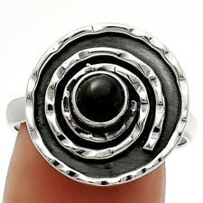 Spiral - Natural Black Onyx - Brazil 925 Sterling Silver Ring s.7 Jewelry R-1361