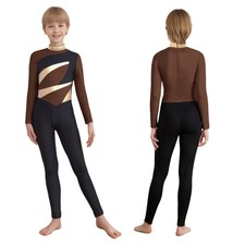 Kids Full Body Unitard Mock Neck Long Sleeve Leotard One Piece Jumpsuit Catsuit
