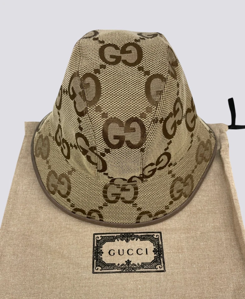 Gucci GG Monogram Jumbo Jacquard Canvas Bucket Hat Beige Size M - Image 2 of 4