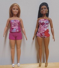 Curvy Barbie 11 1/2" Doll Clothing Flowers swimsuit, Pink Shorts, Bustier top