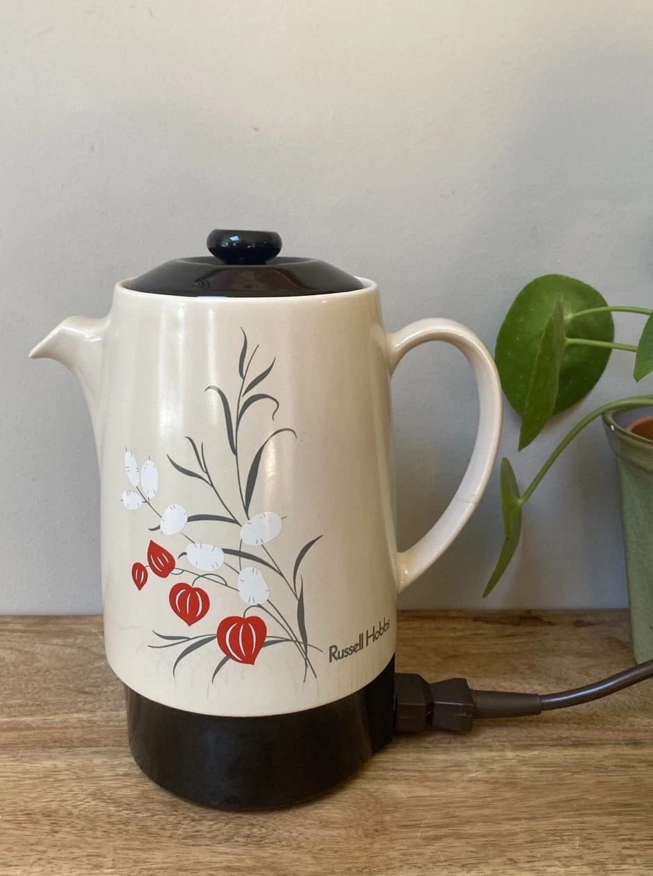 Vintage Russell Hobbs CP3 Automatic Coffee Pot Percolator Ceramic Floral Retro