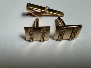 Vintage Swank Gold Tone Cufflinks Tie Clip Set Mens Chain  Design Jewelry