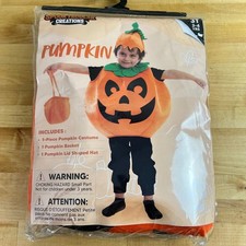 Pumpkin Jack-o-Lantern Costume With Hat and Basket 3T 3-4 Years Halloween