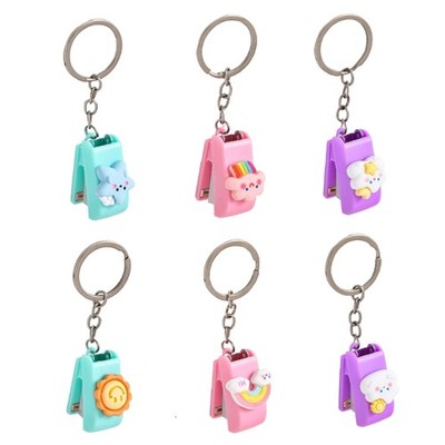 6 Pcs/Set Cartoon Animal Stapler Keyrings Stapler Book Binding Machines Keychain
