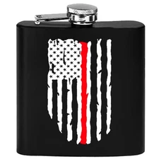Rogue River Tactical Firefighter Thin Red Line Flag Stainless Steel Hip Flask...