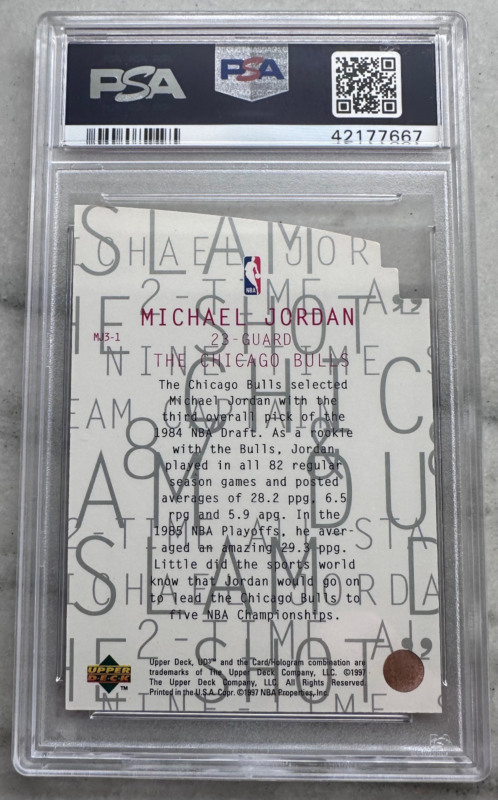 1997 UPPER DECK UD3 MICHAEL JORDAN # MJ3-1 - MJ3-2 - MJ3-3 ALL PSA 10's view 4