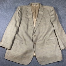 Jos. A. Bank Blazer Mens 52R Brown Silk Wool Plaid Sport Coat 2 Button Summer