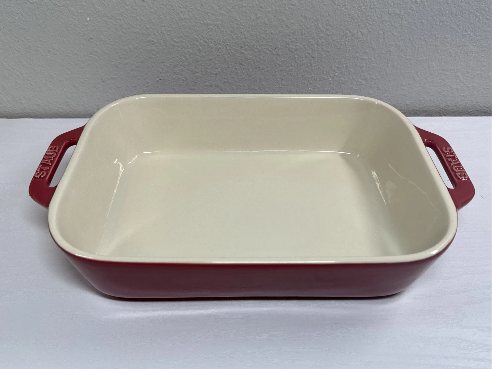 STAUB France Large 10.5in x 8in Ceramic Rectangular Gratin Dish - Rustic Red