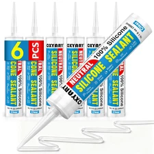 Silicone Caulk & Sealant Clear, 6 Pack - 100% Waterproof Silicone Sealant, Silic