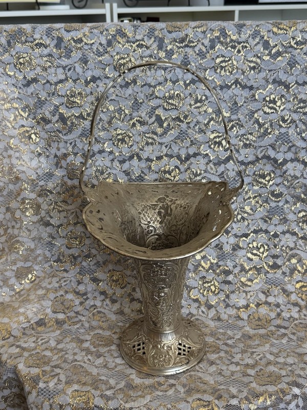 Antique 1900-1940 Silverplate Repousse Handled Basket with Stamped Hallmarks