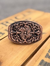 Antique Western Floral Design Belt Buckle In Bronze.