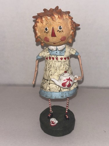 2pcs Lori Mitchell signed Raggedy Ann & Andy Folk Art Figurine stick legs Resin - Picture 15 of 16