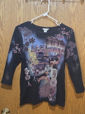 Christopher & Banks Y2K Black Las Vegas Casino Floral Top USA Made M