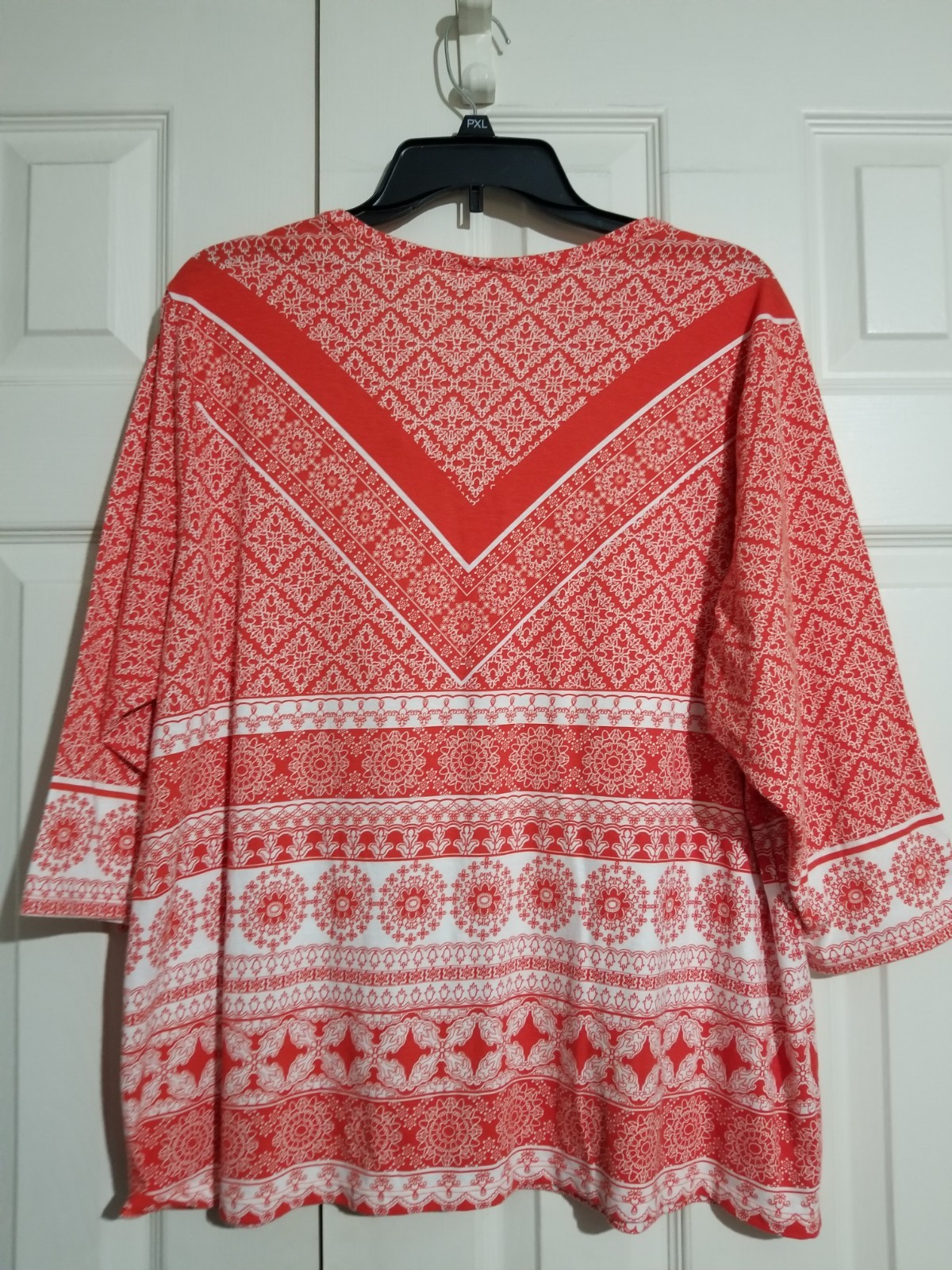 Rebecca Malone Women Size 1X Orange V Neck Boho Casual Lightweight 3/4 Sleeve