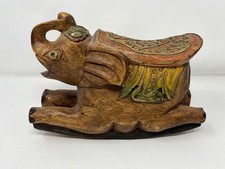 11” Hand Carved Solid Wood Rocking Elephant - Home Decor