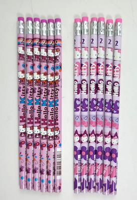 12 Vtg 2005 Sanrio Hello Kitty Pencils 2 Designs Butterfly Star Designed Eraser
