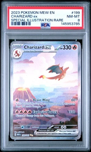 2023 POKEMON MEW EN-151 SPECIAL ILLUSTRATION RARE #199 CHARIZARD EX PSA 8