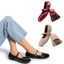 Women Foldable Ballet Flats Comfortable Square Toe Slip On Mary Jane Flat Shoes