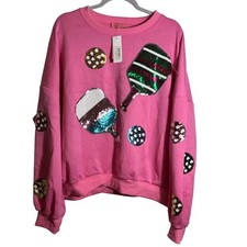NWT Simply Southern Pink Pickleball Sequin Crewneck Sweatshirt Size XXL