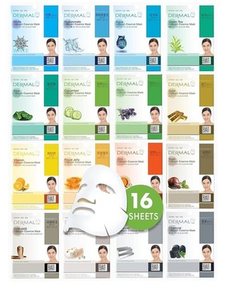 Collagen Sheet Mask Set 16 Pack Daily Face Masks Aloe Snail Vitamin Skincare Var