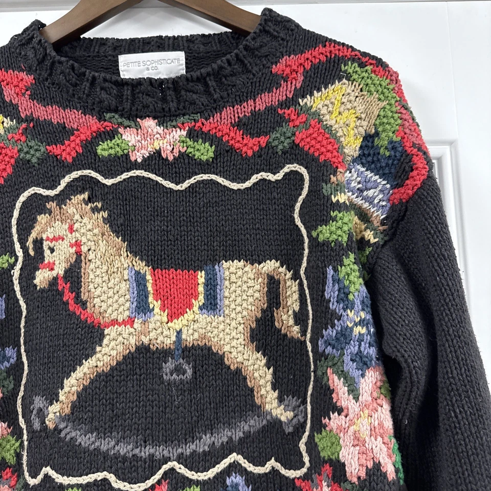 Vintage Petite Sophisticate & Co Womens Rocking Horse Christmas Ugly Sweater S - Image 3 of 4