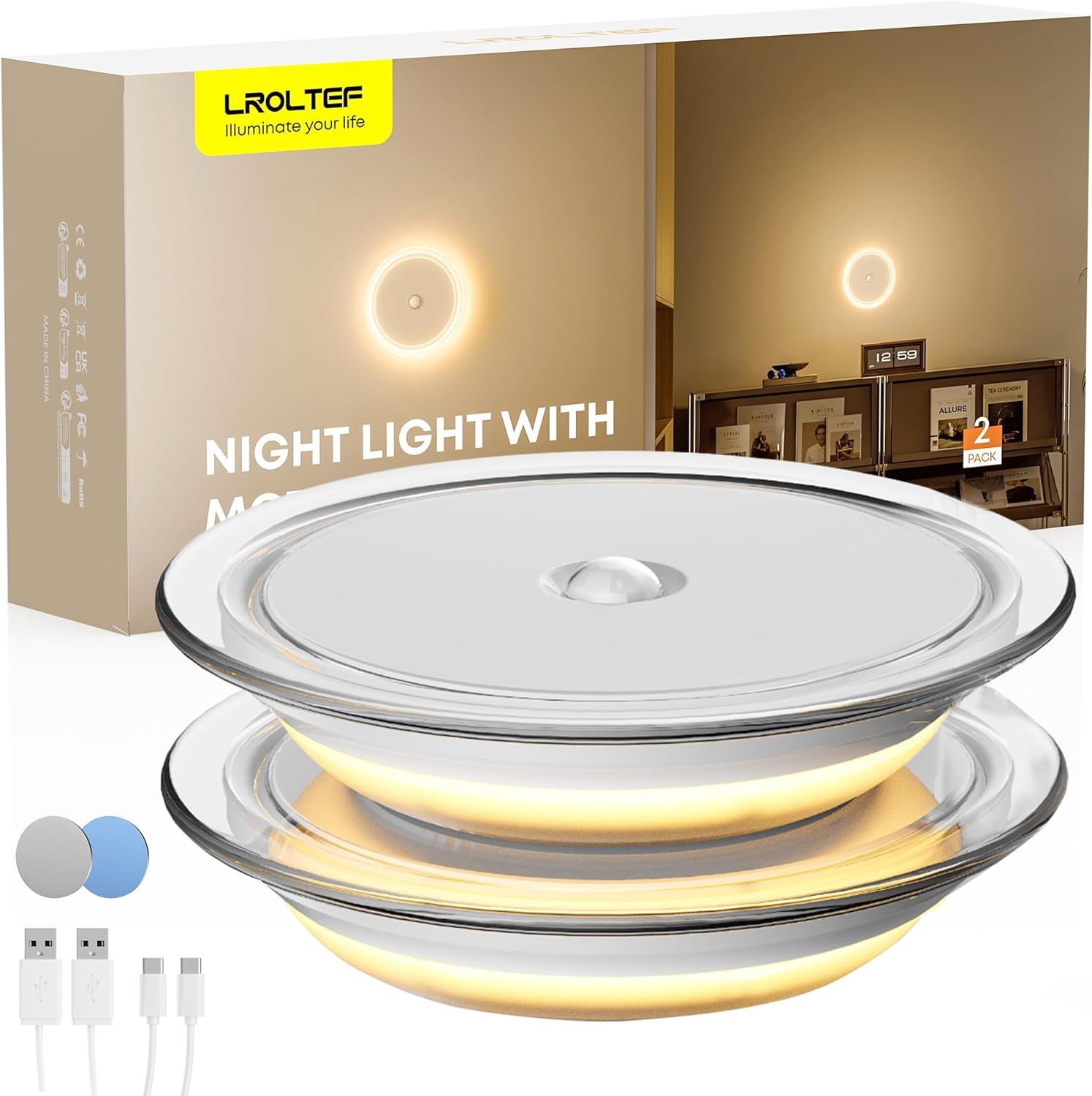 Luce Notturna Retroilluminato Con Sensore Movimento - 3000K 1200Mah Lampada Luci