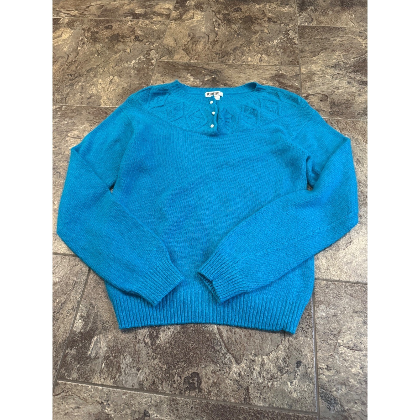 De Rothschild Blue Silk Nylon Angora Rabbit Hair Blend Cable Knit Sweater S