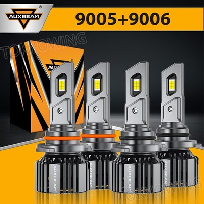 AUXBEAM 9005+9006 Canbus Combo LED Headlight 4 Bulbs 25000LM Super Bright White