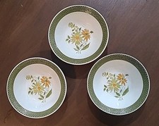 Vintage Set Of 3 Bellegay Ironstone Cereal Bowls Avocado Green Floral #4292