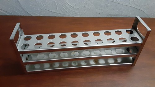 VINTAGE 20-Hole Stainless Steel Test Tube Rack , MARKED 1-10, 3 layer