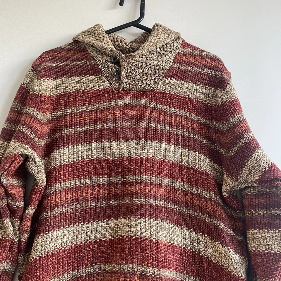 Mango Hombres Rayas Rojo Beige Chal Cuello Suéter Talla L Cottagecore Boho Hi... - Imagen 4 de 4