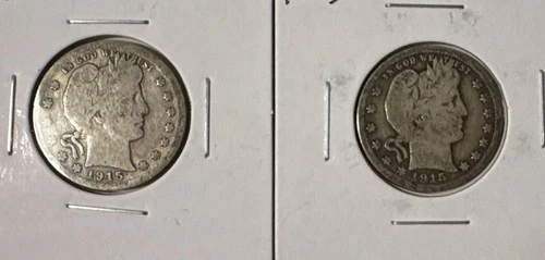 1915-S & 1915-D Barber Quarters, Silver, 25 Cents, F, See Pics, circulated