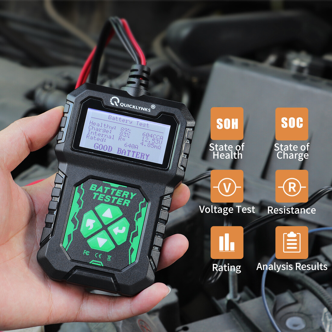 QUICKLYNKS BA107 Battery Load Tester 12V Car Battery Tester LCD Display 2000CCA