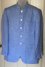Giovani mens Linen blazer Light Blue w/White Buttons Chinese Collar Size 48