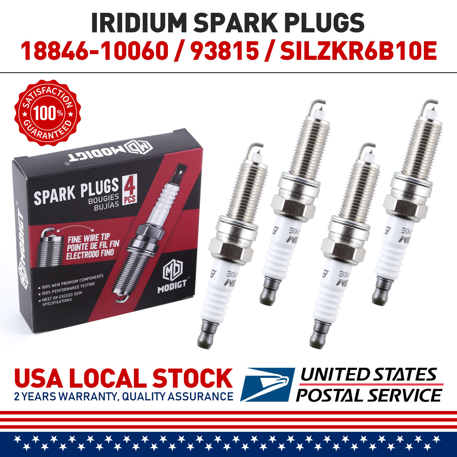Set of 4 Spark Plug OEM  MGT Iridium SILZKR6B10E for Kia Hyundai Veloster New