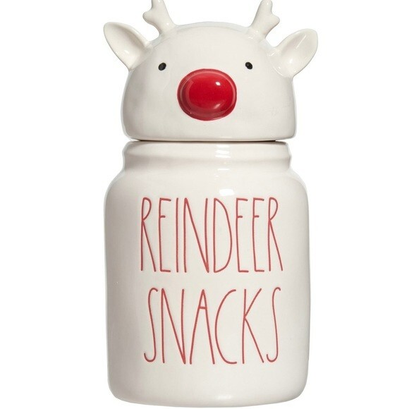 Rae Dunn Reindeer Snacks Baby Lidded Ceramic Canister New Red White Holiday eBay