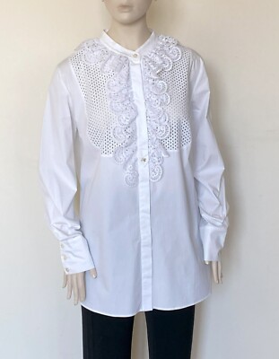MARINA RINALDI, Lace-Bib Cotton Shirt, Plus Size MR 27,  18W US, 48 DE, 56 IT