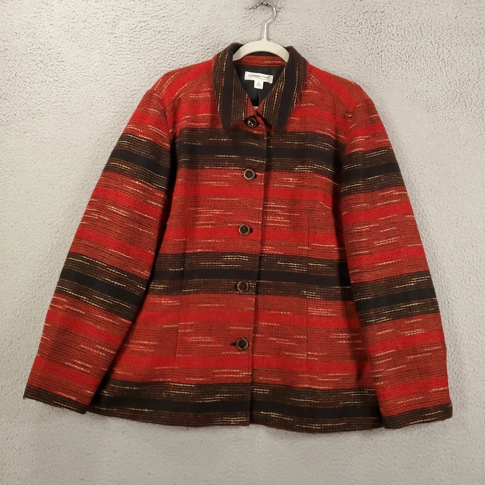 Chaqueta Coldwater Creek para mujer XL roja negra tejida forrada suéter jaspeado Foto 3 de 4