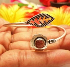 Goldstone Gemstone Cuff Bracelet Leaf Style 925 Silver Plated U227-A32