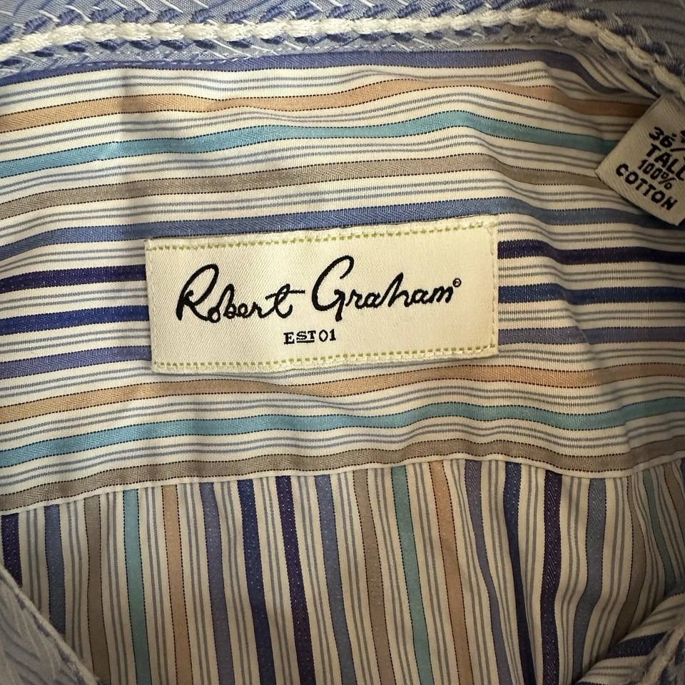 Robert Graham Button-Up Long Sleeve Dress Shirt Striped Size 17.5 36/37 TALL - Image 3 of 4