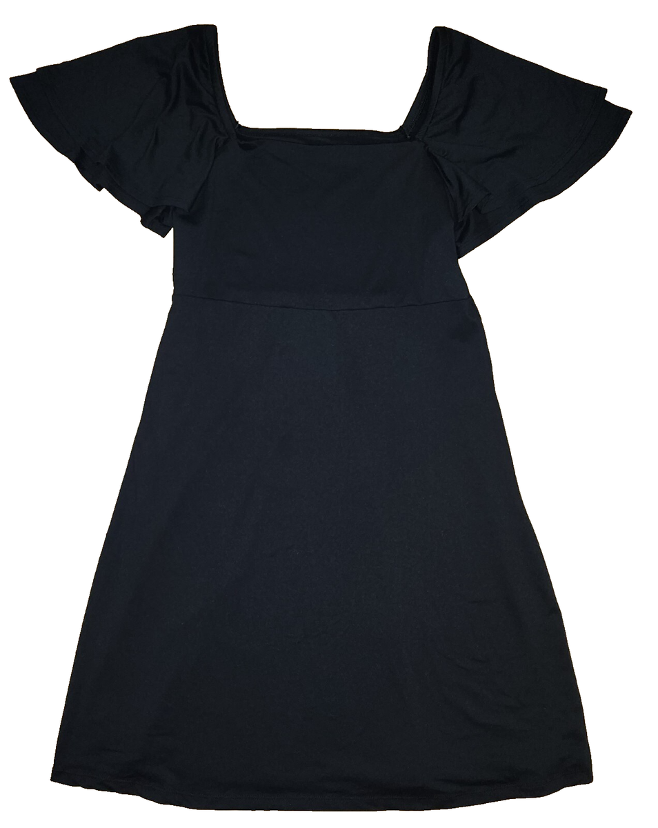 SO Empire Waist Blaxk Mini Dress A Line Cap Sleeve Size S Squared Neckline  | eBay