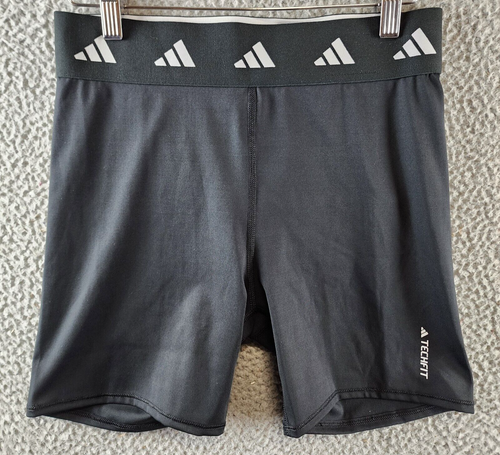 Adidas Techfit Elastic-Waist Biker Shorts Women's M Black Logo Details Pull On - 第 2/16 張圖片