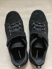 LANDS END Kids Sneaker Shoe Youth Sz 4M Black Leather Suede Hook Loop closure