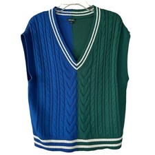 Wild Fable Colorblock Sweater Vest S Oversized Blue Green Preppy Cable Knit