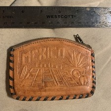 Vintage Leather Mexican Coin Purse Wallet Coin Pouch Hand Tooled Handmade Mexico